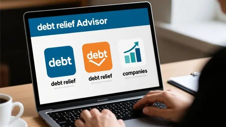 Comparing debt settlement companies on laptop