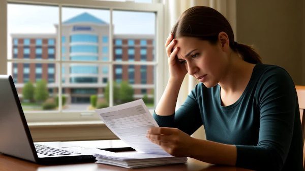 Patient checking hospital bills before settlement