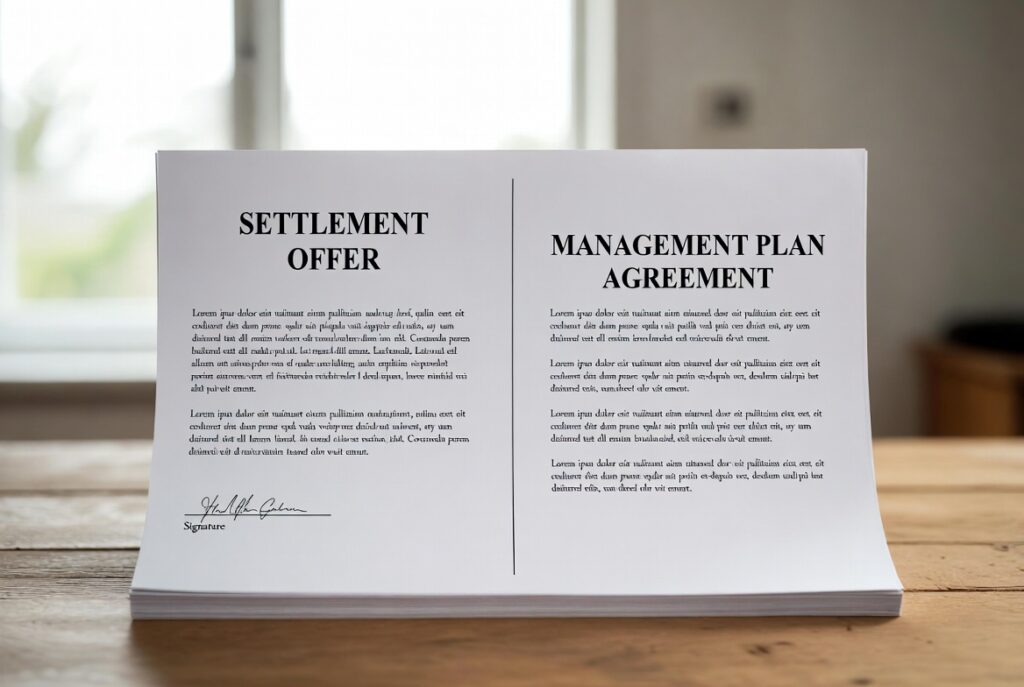 Key clauses in settlement and DMP contracts