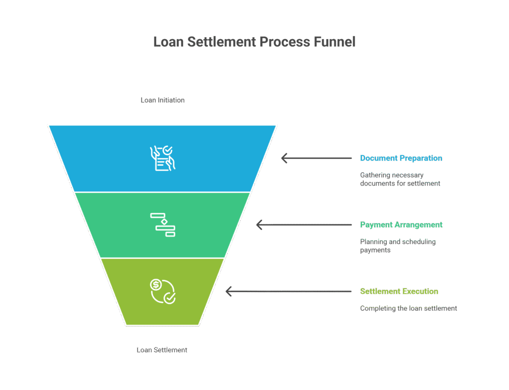 Infographic showing step-by-step process of personal loan settlement.