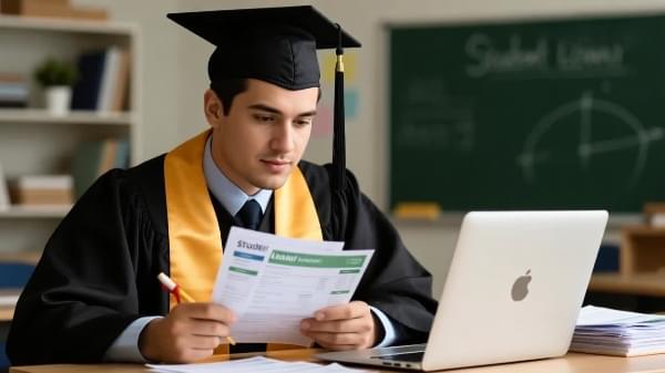 Graduate reviewing student loan balance
